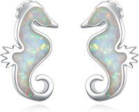 wholesale 925 Sterling Silver Seahorse Shape White Opal Hypoallergenic Stud Earrings for Sensitive Ears-Seahorse
