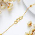 wholesale 14k Gold Triple Heart Charm Bracelet With Crystal Center For Women-0-4