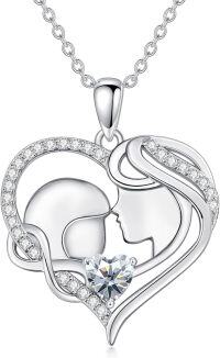 wholesale 925 Sterling Silver Birthstone Mother Love Heart Pendant Necklace-silver-4 Apr-Simulated Diamond