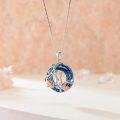 wholesale 925 Sterling Silver Blue Crystal Rose Flower Sisters Forever Pendant Necklace-0-4