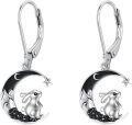 wholesale 925 Sterling Silver Rabbit Crescent Moon Star Leverback Drop Earrings -0-0