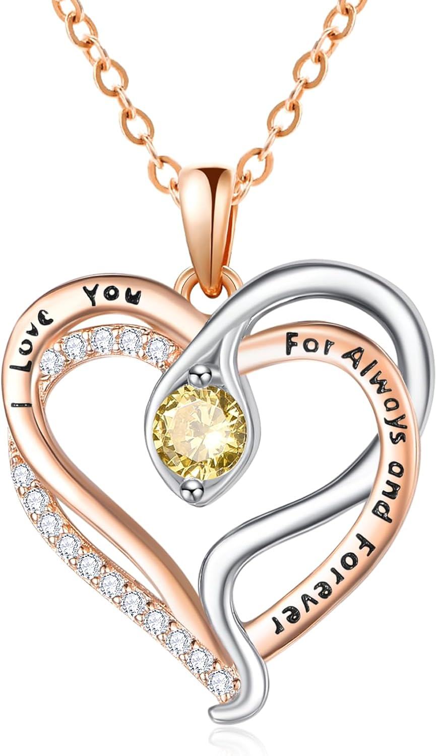 Sterling Silver Rose Gold Snake Pendant with Birthstone I Love You Always Forever Necklace Cute Animal Jewelry Gifts for Women-0-1