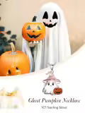 TOUPOP Sterling Silver Witch Moon Ghost Pumpkin Bat Pendant Necklace-0-5