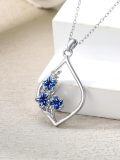 wholesale 925 Sterling Silver Blue Enamel Floral Drop Pendant Necklace for Women s-0-2