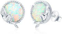 wholesale 925 Sterling Silver Mermaid Stud Earrings with Opal Ocean s for Women-White Opal