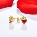 wholesale 925 Sterling Silver Heart-Shaped Strawberry Stud Earrings with Green Leaves and Red Crystal Accents for Women's Fashion  Ideas-0-1
