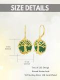wholesale Gold-Plated 925 Sterling Silver Tree of Life Green Jade Drop Earrings for Women-0-4