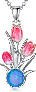 wholesale 925 Sterling Silver Tulip Pendant Necklace with Blue Opal Stone for Women Dainty -0-0