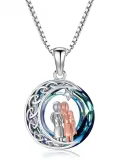 TOUPOP 925 Sterling Silver Blue Crystal Twins Pendant Necklace-0-0