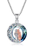 TOUPOP 925 Sterling Silver Blue Crystal Twins Pendant Necklace-0-0