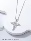 TOUPOP Sterling Silver & Birthstone Caduceus Angel Nursing Cross Pendant Necklace-0-3