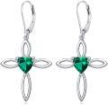 wholesale 925 Sterling Silver Green Heart Cut Stone Evil Eye Cross Drop Earrings for Women-0-0