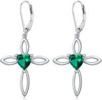 wholesale 925 Sterling Silver Green Heart Cut Stone Evil Eye Cross Drop Earrings for Women-style2