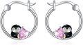 wholesale 925 Sterling Silver Penguin Heart Pink Crystal Studs Hoops for Girls & Women's Gift Set-0-0