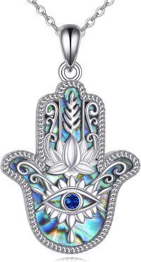 wholesale 925 Sterling Silver Abalone Shell Hamsa Hand with Blue Evil Eye and Lotus Flower Pendant Necklaces Lucky Charm s for Women Girls-B-Evil Eye-2