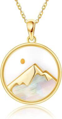wholesale 925 Sterling Silver Plated Gold Metal Mother of Pearl Mountain Pendant Necklace for Women Christian  45cm Chain Length-B