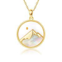 wholesale 925 Sterling Silver Mountain Landscape Pendant With Mother Of Pearl Inlay-B