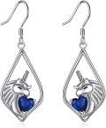 wholesale 925 Sterling Silver Unicorn Heart Blue Crystal Drop Earrings for Women Girls Gifts 2 Long-0-0