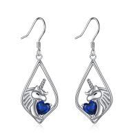 wholesale 925 Sterling Silver Unicorn Heart Blue Crystal Drop Earrings for Women Girls Gifts 2 Long-Unicorn