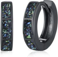 wholesale 925 Sterling Silver Black Shell Inlay Square Hoop Earrings Punk Gothic Jewelry for Women and Men-A03 - 15MM (Shell Gravels)