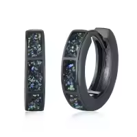 wholesale 925 Sterling Silver Black Shell Inlay Square Hoop Earrings Wholesale Punk Gothic Jewelry for Women and Men-A03 - 15MM (Shell Gravels)