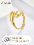 wholesale Gold 925 Sterling Silver Matte Finish Oval Adjustable Ring for Women-0-2