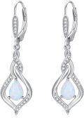 wholesale 925 Sterling Silver Opal Blue Pink White Moonstone Moss Agate Heart Teardrop Leverback Earrings-0-0