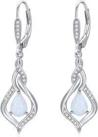 wholesale Sterling Silver Opal Blue Pink White Moonstone Moss Agate Heart Teardrop Leverback Earrings-White
