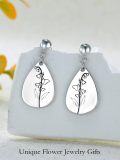 wholesale Sterling Silver Floral Teardrop Earrings w Birth Flower Engraved Gift for Women-0-24
