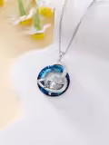 TOUPOP Sterling Silver Blue Crystal Cat Necklace Jewelry Gifts For Women Cat Lovers-0-2
