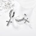 wholesale 925 Sterling Silver 925 Black Gold Plated Celtic Knot Cross Huggie Hoop Earrings with Cubic Zirconia for Men & Women-0-2