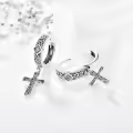 wholesale 925 Sterling Silver 925 Black Gold Plated Celtic Knot Cross Huggie Hoop Earrings Wholesale with Cubic Zirconia for Men & Women-0-2