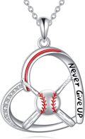 wholesale 925 Sterling Silver Baseball Bat and Ball Design Pendant Necklace with Inspirational Message Never Give Up Sporty Gift for Women-0-0