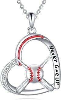 wholesale 925 Sterling Silver Baseball Bat and Ball Design Pendant Necklace with Inspirational Message Never Give Up Sporty Gift for Women-Baseball