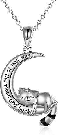 wholesale 925 Sterling Silver Moon and Red Panda Charm Pendant Necklace for Women-moon red panda