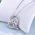 wholesale 925 Sterling Silver Purple Enamel Owl Pendant with I Love You Forever Inscription and Cubic Zirconia Chain - Valentine's Day Gift for Her-0-1