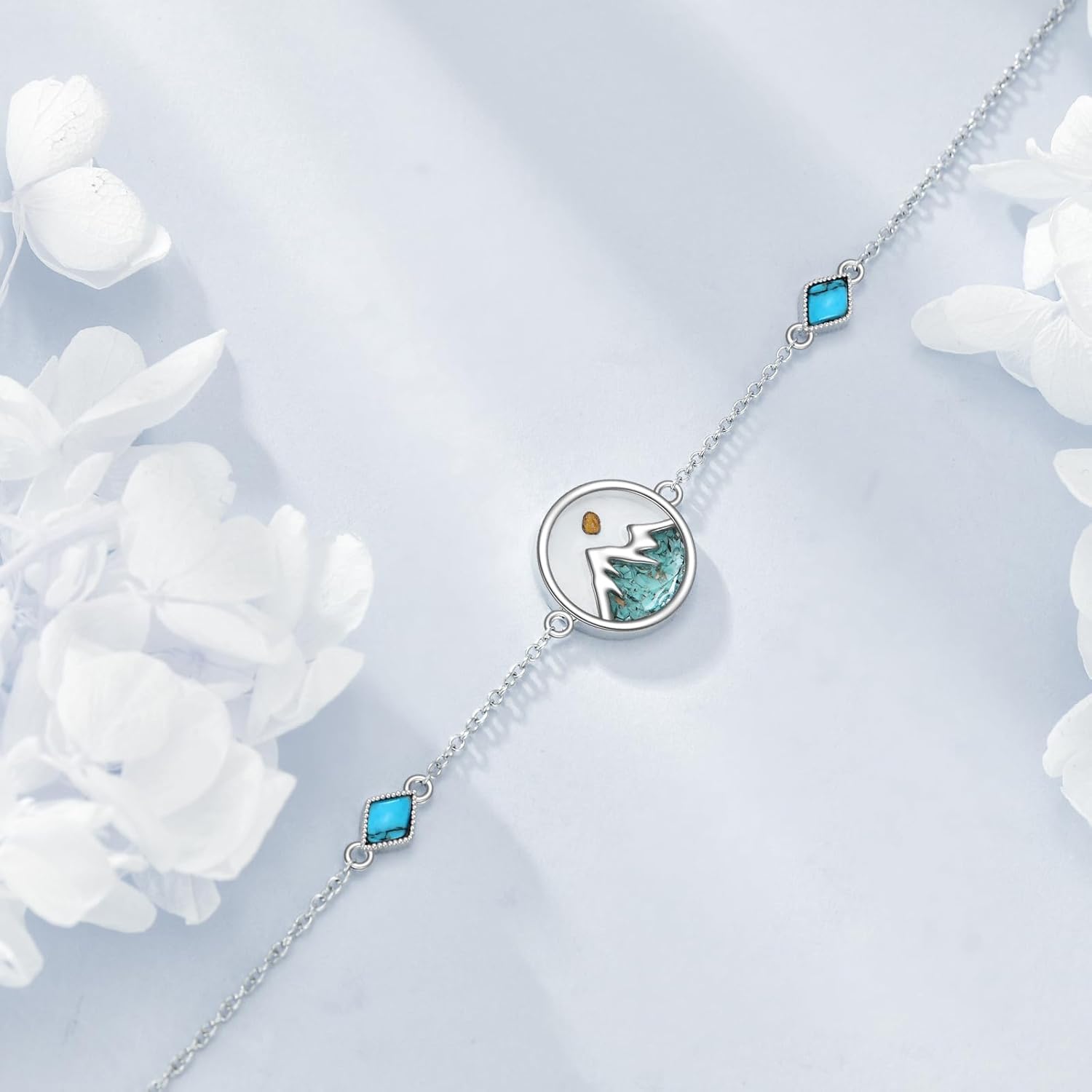 wholesale 925 Sterling Silver Turquoise Druzy Mountain Cross Bracelet - Christian Faith  for Mom-0-2