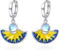 wholesale 925 Sterling Silver Blue Enamel Yellow Flower Drop Earrings for Women Girls-0-0