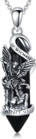 wholesale 925 Sterling Silver Saint Michael Protect Us Angel Onyx Stone Religious Medal Pendant Necklace for Women and Men-0-0