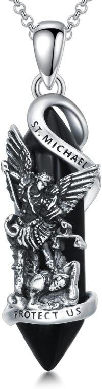 wholesale 925 Sterling Silver Saint Michael Protect Us Angel Onyx Stone Religious Medal Pendant Necklace for Women and Men-Saint Michael_06