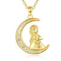 wholesale 925 Sterling Silver Pendant Necklace Gold Plated Crescent Moon Girl Playing Cello Cubic Zirconia-Playing Cello