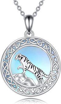 wholesale 925 Sterling Silver Tiger Moonstone Celtic Knot Pendant Necklace for Women-Animal necklace-Tiger