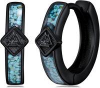 wholesale Black 925 Sterling Silver Turquoise Stone Viking Celtic Cross Huggie Hoop Earrings 15mm for Women Men Gifts-Viking-Turquoise