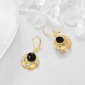 wholesale 925 Sterling Silver Black Moon And White Pearl Earrings With Golden Leaves Design-0-2