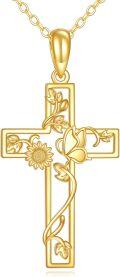 wholesale 14K Gold Sunflower Vine Cross Pendant Necklace Religious s for Men & Women-0-0