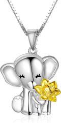 wholesale 925 Sterling Silver Elephant with Gold Flower Charm Pendant Necklace for Women-0-0