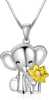 wholesale 925 Sterling Silver Elephant with Gold Flower Charm Pendant Necklace for Women-A-Elephant Holding Sunflower