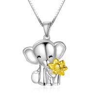 wholesale 925 Sterling Silver Elephant with Gold Flower Charm Pendant Necklace for Women-A-Elephant Holding Sunflower