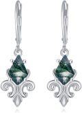 wholesale 925 Sterling Silver Green Labradorite Fleur-de-Lis Leverback Drop Earrings-0-0