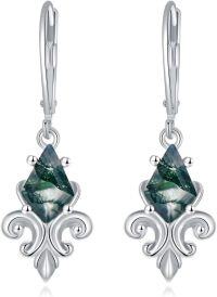 wholesale 925 Sterling Silver Green Labradorite Fleur-de-Lis Leverback Drop Earrings-Filigree